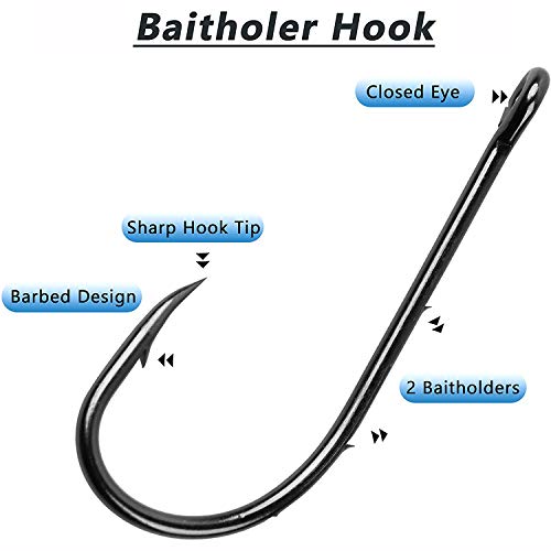 JSHANMEI Baitholder Fishing Hooks Barbed Shank Beak Bait Holder Hooks Black Carbon Steel Offset Jig Fishing Hooks Saltwater Freshwater 2/0 - Image 2