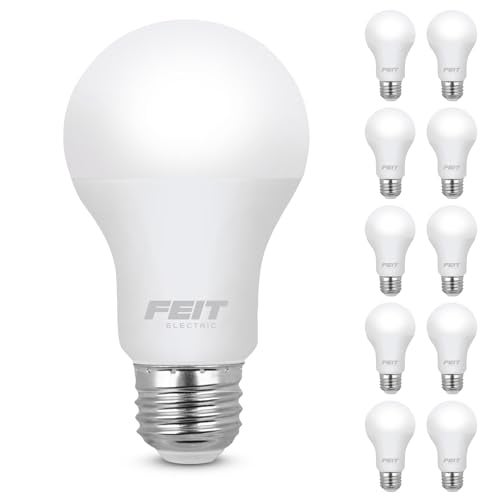 Feit Electric A19 LED Light Bulb 60W Equivalent E26 Medium Base 800 Lumen 3500K Neutral White Light IndoorOutdoor GeneralPurpose Light Bulbs 11000Hour Lifetime A80083510KLED10 10 Pack - Image 1
