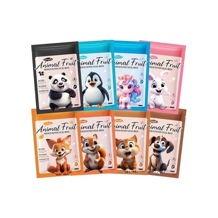 LemonSac 8 Pack Animal Character Sheet Masks, Face Masks for Kids Teens Skin Care, Korean Soothe Facial Mask for All Skin Types, Girls Night Skincare Spa Party, Birthday Gifts for Women Men (8PCS A)
