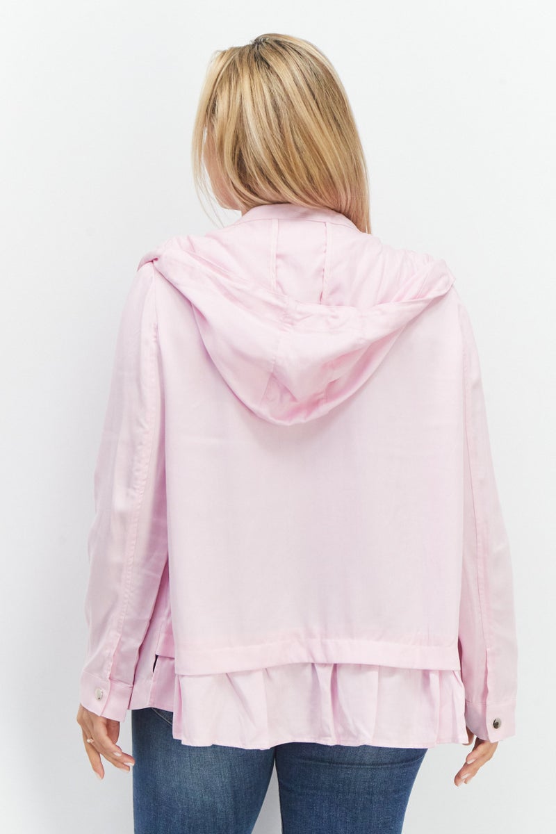 VERO MODA Women Drawstring Hooded Long Sleeve Plain Jacket Shirt, Pink  - Image 4