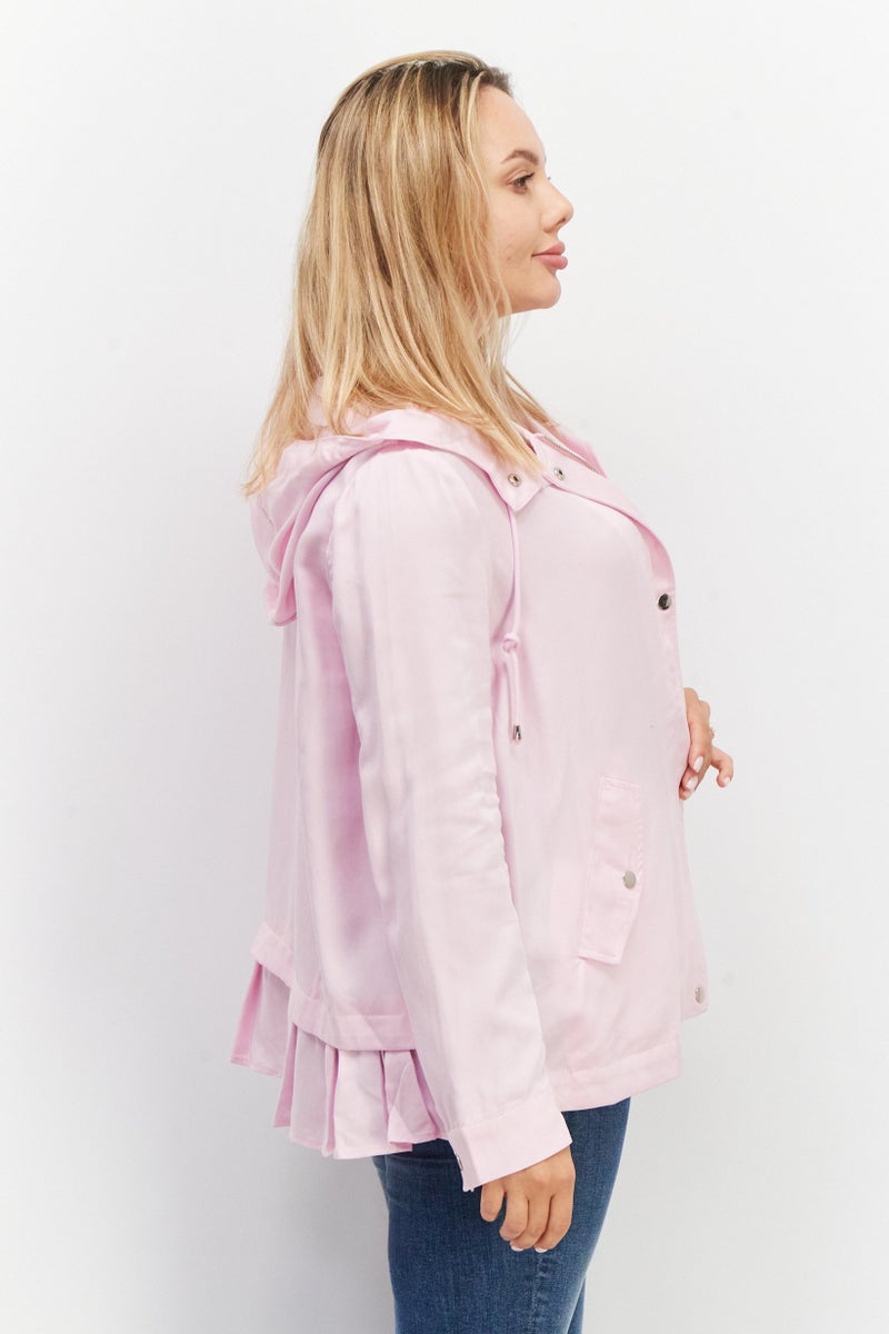 VERO MODA Women Drawstring Hooded Long Sleeve Plain Jacket Shirt, Pink  - Image 3