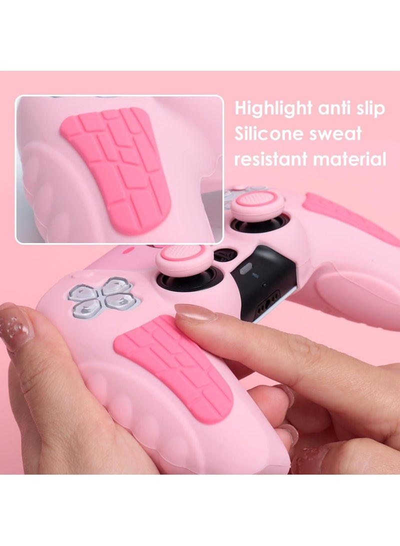 HablTech PlayStation 5 Controller Cover Case, Anti-Slip Silicone Cover Skin Compatible with PS5 DualSense Controller with Thumb Grip Caps, Joystick Protectors and Cover Wrap Sticker-Pink - Image 5