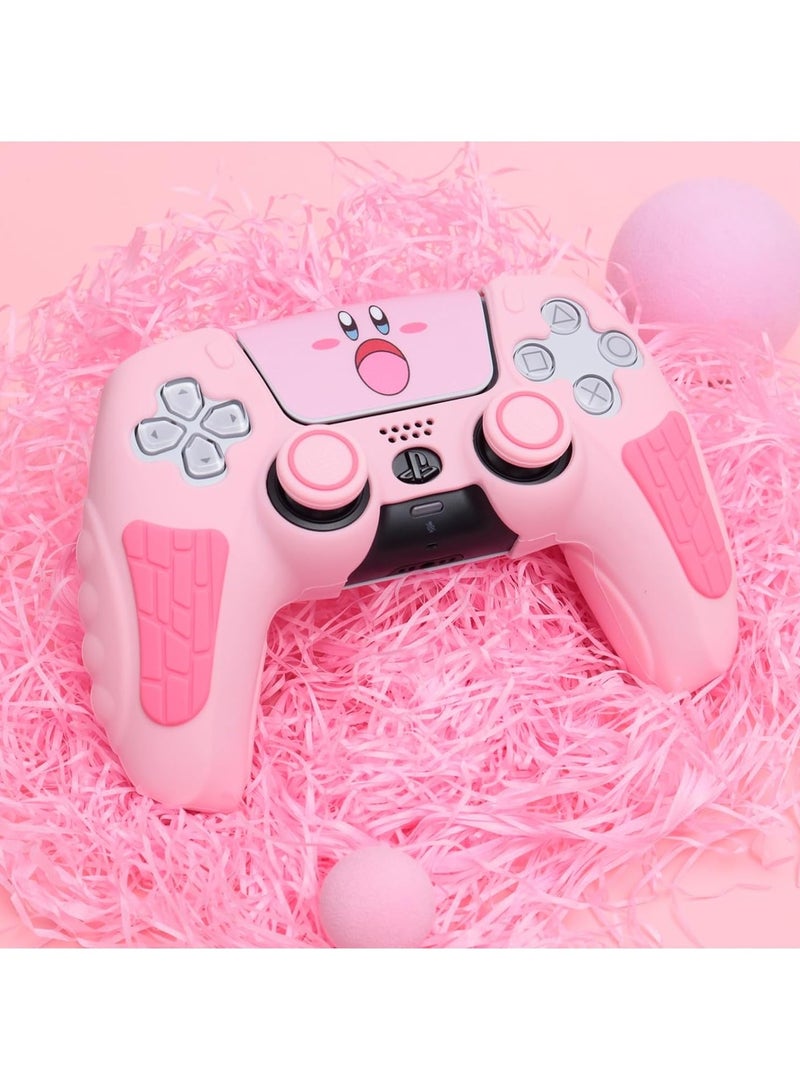HablTech PlayStation 5 Controller Cover Case, Anti-Slip Silicone Cover Skin Compatible with PS5 DualSense Controller with Thumb Grip Caps, Joystick Protectors and Cover Wrap Sticker-Pink - Image 2