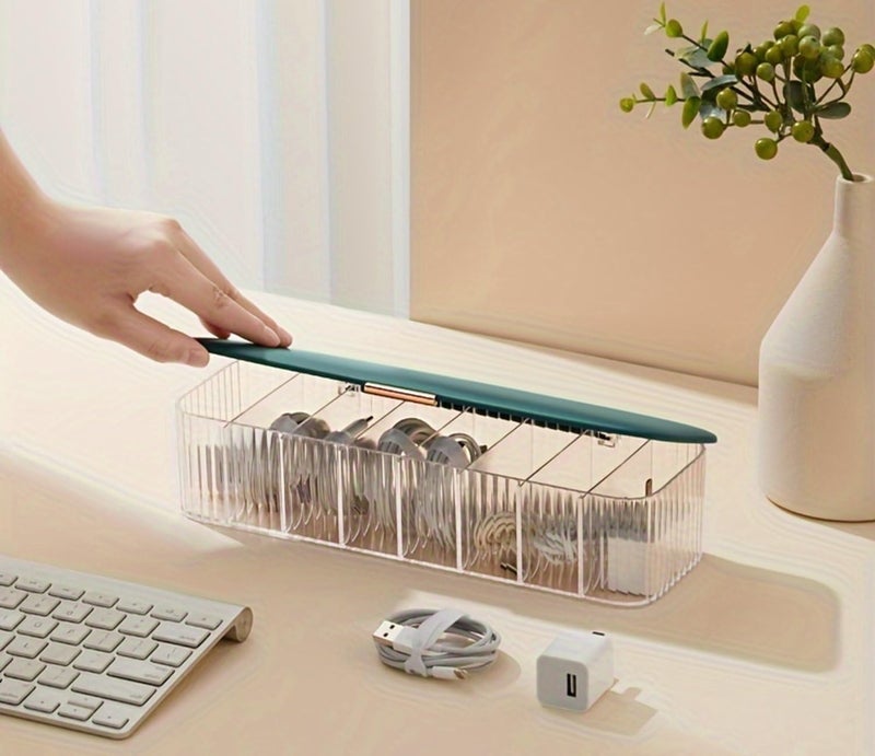 Soko Nordic Data Cable Organizer Box, 8 Compartments Table Top Desk Management, Storage Tray for Home & Office - Charger, Electronic Accessories, Jewellery, Wires, SD Card, USB, Stationary - Green - Image 1