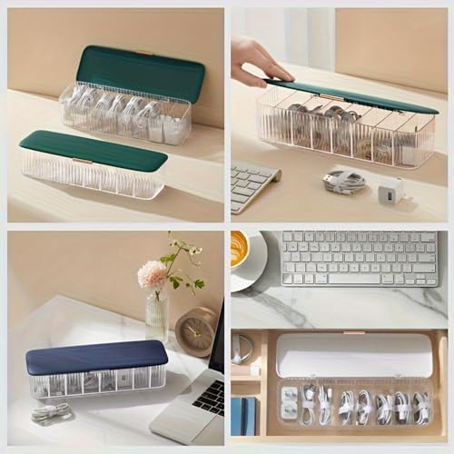 Soko Nordic Data Cable Organizer Box, 8 Compartments Table Top Desk Management, Storage Tray for Home & Office - Charger, Electronic Accessories, Jewellery, Wires, SD Card, USB, Stationary - Green - Image 4