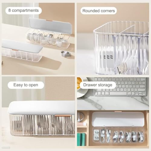 Soko Nordic Data Cable Organizer Box, 8 Compartments Table Top Desk Management, Storage Tray for Home & Office - Charger, Electronic Accessories, Jewellery, Wires, SD Card, USB, Stationary - Green - Image 2
