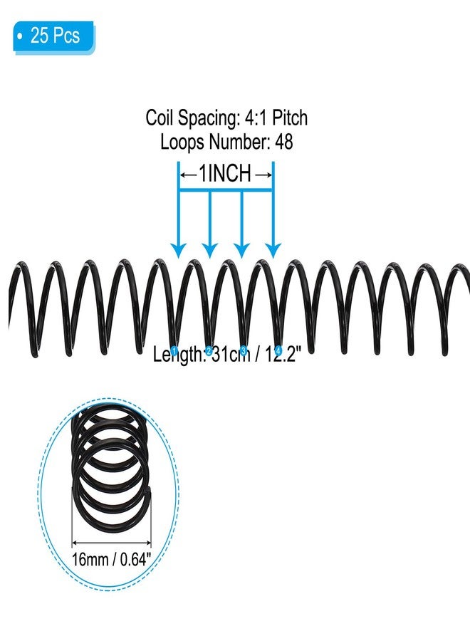 PATIKIL 16mm(5/8") Plastic Spiral Binding Coils, 25 Pcs Binding Spirals 140 Sheet Capacity 4:1 Pitch Binding Spirals for Binding Paper Sheets, Black - Image 2