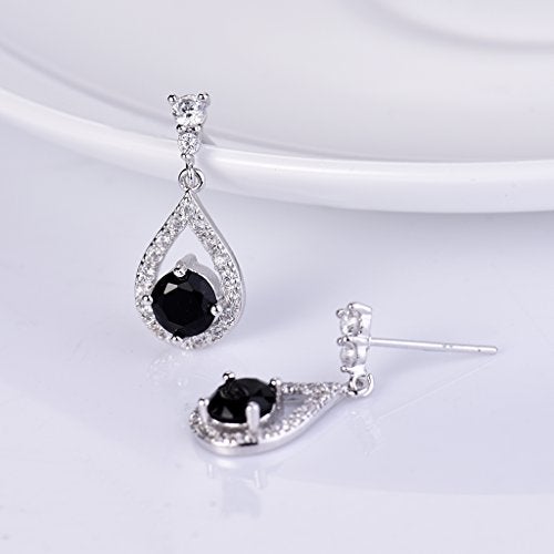 GULICX Silver Plated Base Vintage Black Round Crystal Cubic Zirconia Dangle Drop Earrings Party Jewelry - Image 3