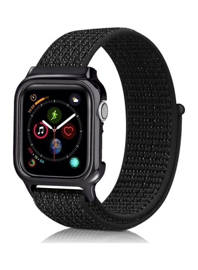 NIBEMINENT Simple Fashion Nylon Strap with Frame for Apple Watch Series 5/4 40mm Reflective Black - Image 1