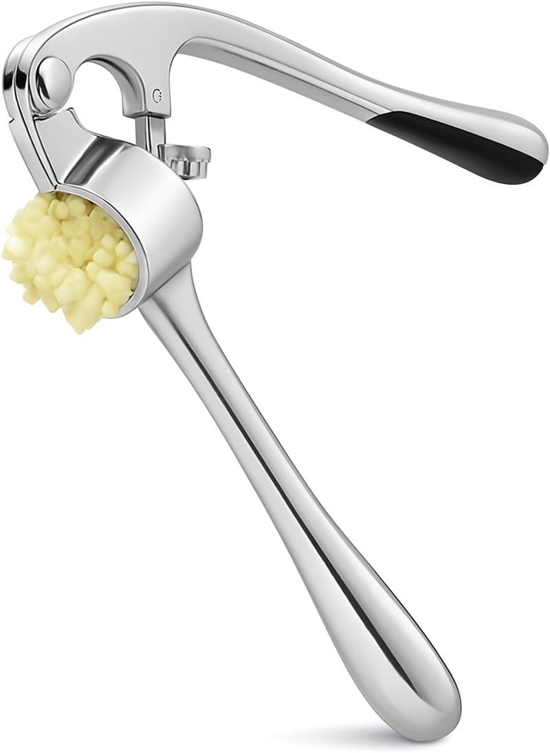 MARKQ ضغط الثوم من الفولاذ المقاوم للصدأ - أداة سحق وهرس الثوم المريحة | ضاغط ثوم سهل الضغط مع مقبض ناعم، مقاوم للصدأ وآمن في غسالة الصحون، عبوة من 1 - Image 1