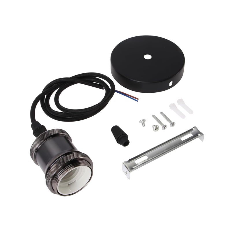 مقبس ضوء معلق أسود ألومنيوم بأسلوب ريترو مع سلك، تركيبات معلقة كلاسيكية - Image 2