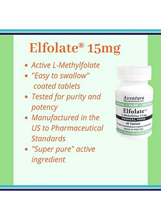 ELFOLATE® 15mg 3 Pack L-Methylfolate Methyl Folate Methylfolate Medical Food Supplement Professional Strength Active Pure Potent 30 Tablets