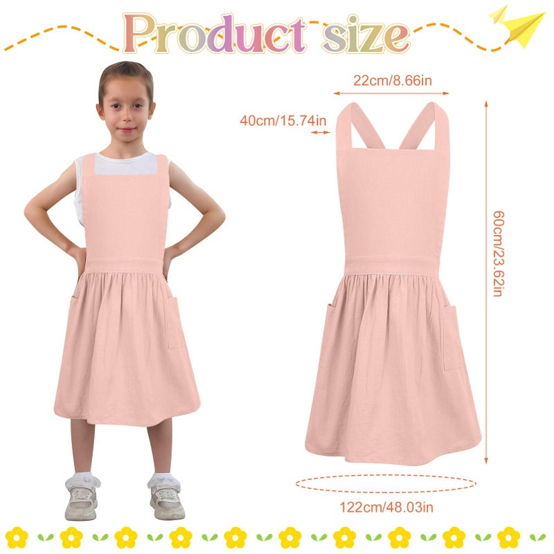 XLSXEXCL Kids Pinafore Apron, Cross Back Apron, Japanese Style Bib Aprons Home Clothes, Toddler Painting Artist Aprons with Pockets for Boys and Girls for Painting Cooking Baking Gardening (Pink) - Image 2