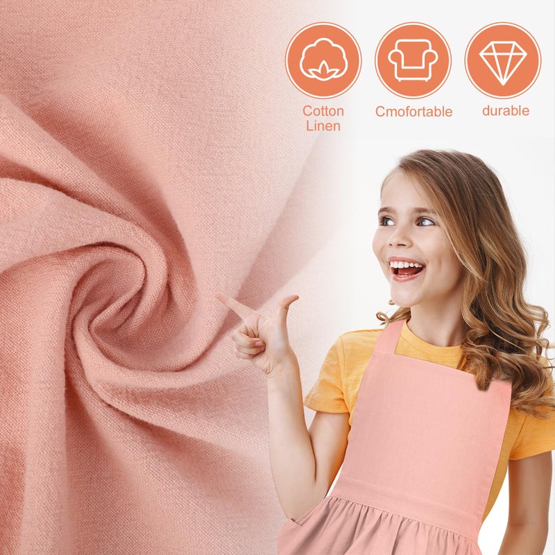 XLSXEXCL Kids Pinafore Apron, Cross Back Apron, Japanese Style Bib Aprons Home Clothes, Toddler Painting Artist Aprons with Pockets for Boys and Girls for Painting Cooking Baking Gardening (Pink) - Image 5