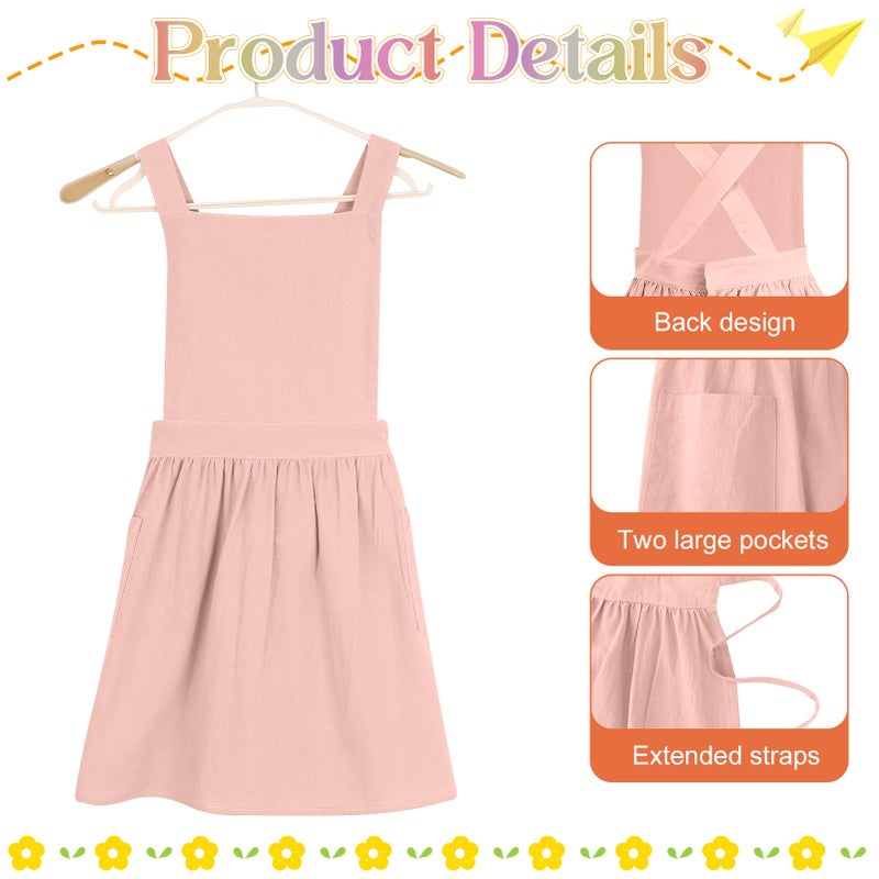 XLSXEXCL Kids Pinafore Apron, Cross Back Apron, Japanese Style Bib Aprons Home Clothes, Toddler Painting Artist Aprons with Pockets for Boys and Girls for Painting Cooking Baking Gardening (Pink) - Image 3