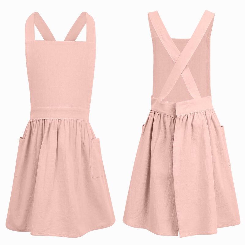 XLSXEXCL Kids Pinafore Apron, Cross Back Apron, Japanese Style Bib Aprons Home Clothes, Toddler Painting Artist Aprons with Pockets for Boys and Girls for Painting Cooking Baking Gardening (Pink) - Image 1
