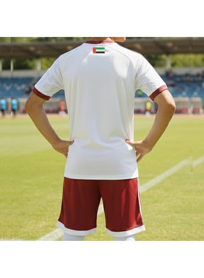 سبورتس طقم زي كرة قدم شبابي للإمارات - أبيض/عنابي - Image 4