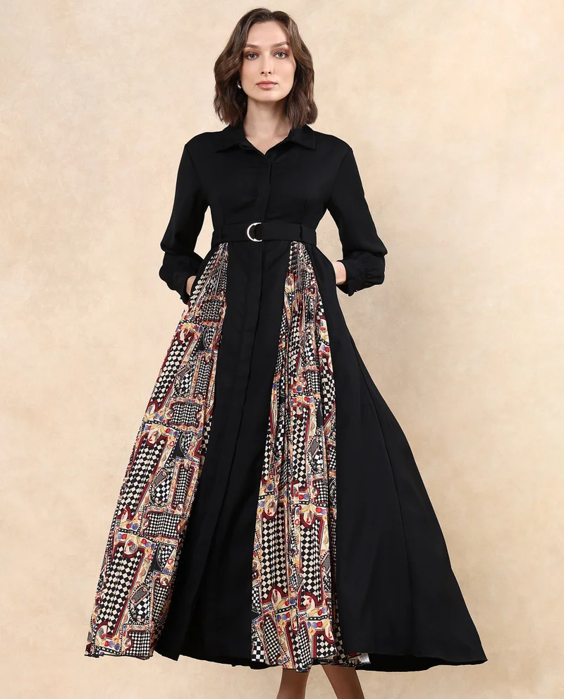 Rareism Women's Shirt Dress With Pleated Print Panel