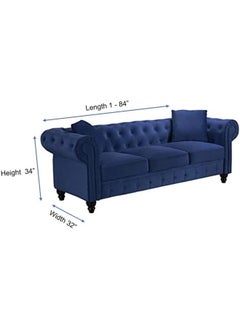 Comfynest Velvet Chesterfield Sofa Set Elegant 4 Seater Living Room Furniture with Button Tufted Upholstery (Blue)  - Image 2