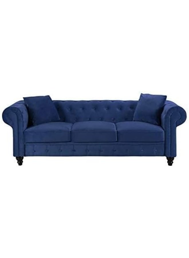 Comfynest Velvet Chesterfield Sofa Set Elegant 4 Seater Living Room Furniture with Button Tufted Upholstery (Blue)  - Image 5