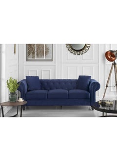 Comfynest Velvet Chesterfield Sofa Set Elegant 4 Seater Living Room Furniture with Button Tufted Upholstery (Blue)  - Image 1