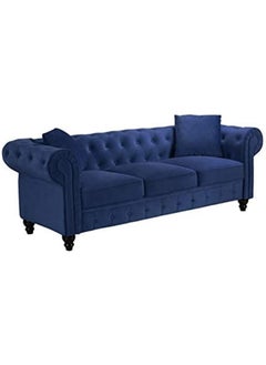 Comfynest Velvet Chesterfield Sofa Set Elegant 4 Seater Living Room Furniture with Button Tufted Upholstery (Blue)  - Image 3