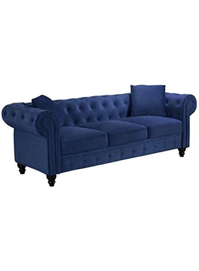 Comfynest Velvet Chesterfield Sofa Set Elegant 4 Seater Living Room Furniture with Button Tufted Upholstery (Blue)  - Image 3