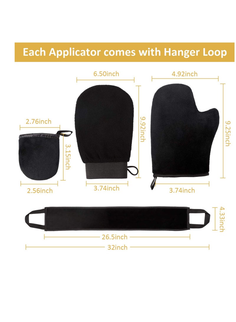 BOAO 5 Pieces Self Tanning Mitt Applicator Kit, Includes Exfoliating Glove, Tanning Mitt, Mini Face Mitt, Back Lotion Applicator with Self Tanner Brush Large Flat Top Makeup Brush (Black)  - Image 2