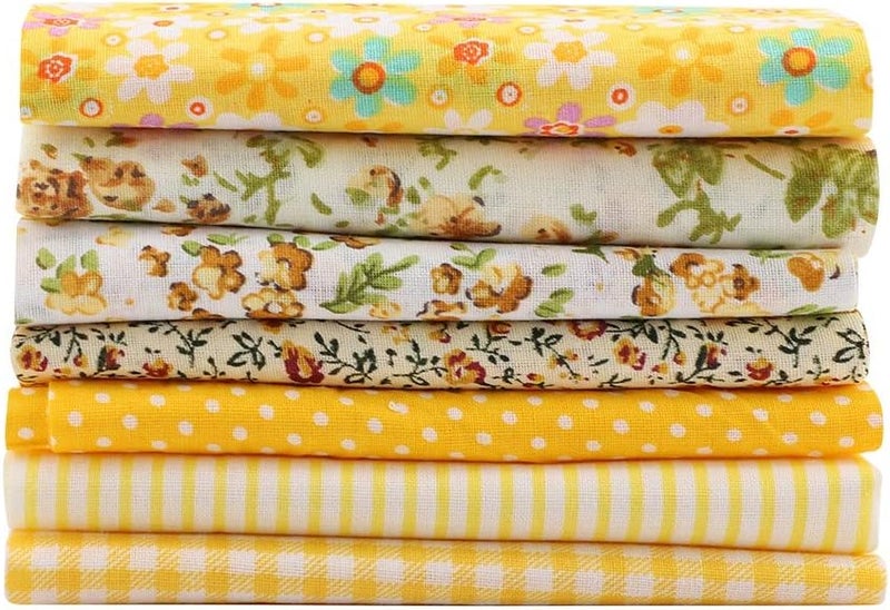 AYNEFY 7pcs Cotton Fabric Squares, 50x50cm PreCut Assorted Bundle for Crafting Quilting Sewing, with Super Soft Comfortable Lightweight Pattern (Yellow Floral Series) - Image 4