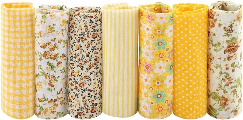 AYNEFY 7pcs Cotton Fabric Squares, 50x50cm PreCut Assorted Bundle for Crafting Quilting Sewing, with Super Soft Comfortable Lightweight Pattern (Yellow Floral Series) - Image 3