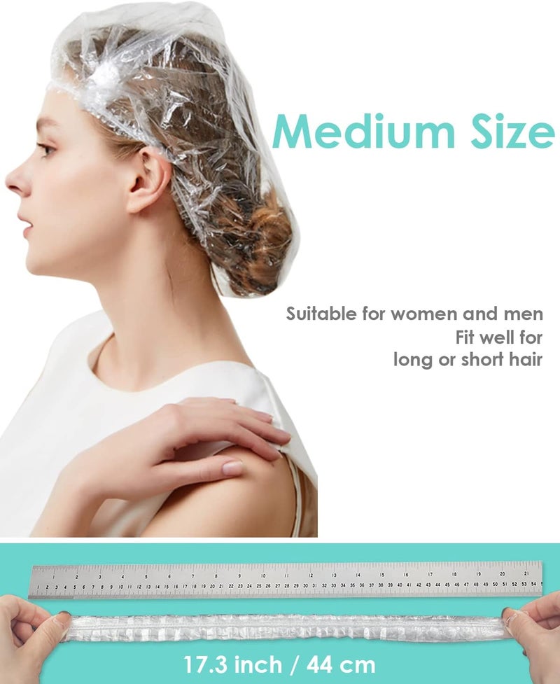 Auban Disposable Shower Cap, 100 PCS Hair Cap Thickening Clear Plastic Waterproof Bath Caps for Hair Treatment, Spa Salon Hotel and Home Use, Portable Travel(44CM) - Image 2