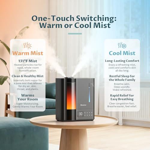 BREEZOME 8L Humidifiers for Bedroom, Warm & Cool Mist for Large Room Home, Top Fill Ultrasonic Humidifier, Humidity Sensor, Essential Oil, 60H Runtime, Quiet for Baby, Plants, Fast Relief - Image 2