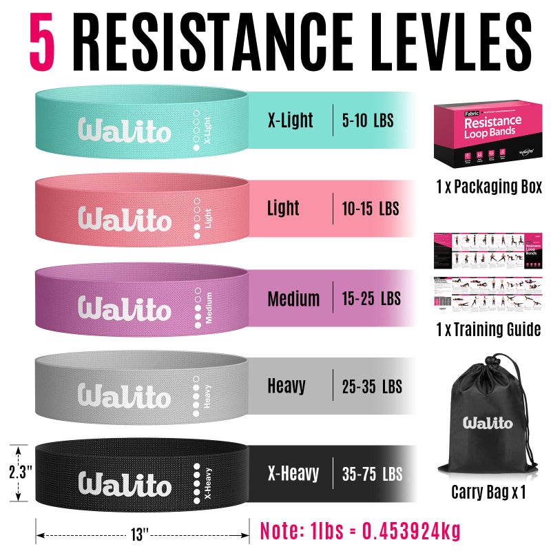 WALITO Fabric Resistance Bands for Working Out - Booty Bands for Legs -Glutes Training for Women and Men - Exercise Bands for Squats, Yoga, Physical Therapy -Home Gym Fitness - Image 4