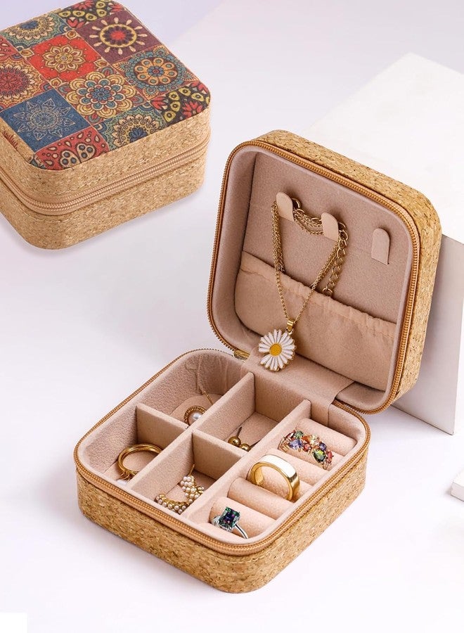 Hidak Printed Fabric Jewelry Box | Fabric Travel Case with Compartments | Ring and Earring Storage | Portable Gift for Women - Image 5