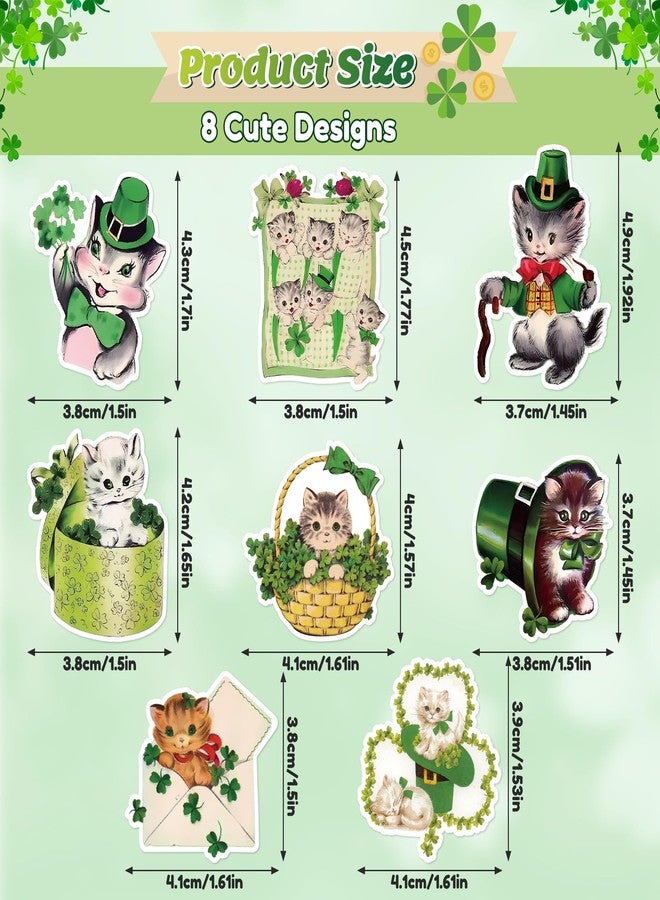 Eartim St Patrick's Day Vintage Cat Sticker Rolls - 1000Pcs Lucky Charms Stickers Waterproof Self-Adhesive Decorative Decal for St Patrick's Day Party Gift Pet Lover Kids Birthday Favor Student Reward - Image 3