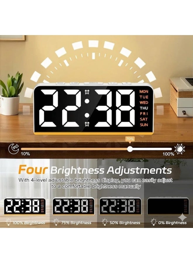 ساعة منبه رقمية ذكية بشاشة LED - منبه مزدوج، إضاءة محيطية سفلية، عرض التاريخ وأيام الأسبوع، 4 مستويات سطوع، ونظام 12/24 ساعة للمنزل والمكتب. - Image 3