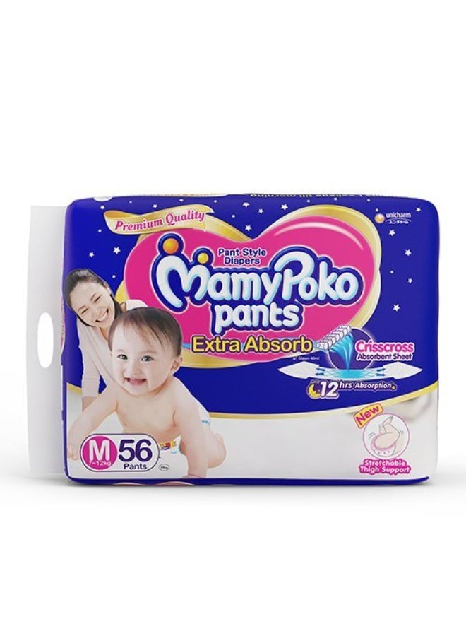 MamyPoko Pants Extra Absorb Medium Size Diaper Pants (Pack of 56)