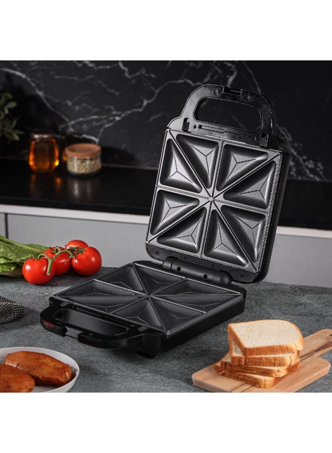GEEPAS 6 in 1 Multi Snacks Maker- GSM36528| Sandwich Maker, Grill| Waffle Maker, Samosa Maker, Donut Maker, Nut Plate| Non-Stick| 1400W| Detachable Multi-Plate| Black and Silver| 2 Year Warranty 4 Slices 1400 W GSM36528N Black & Silver - Image 1
