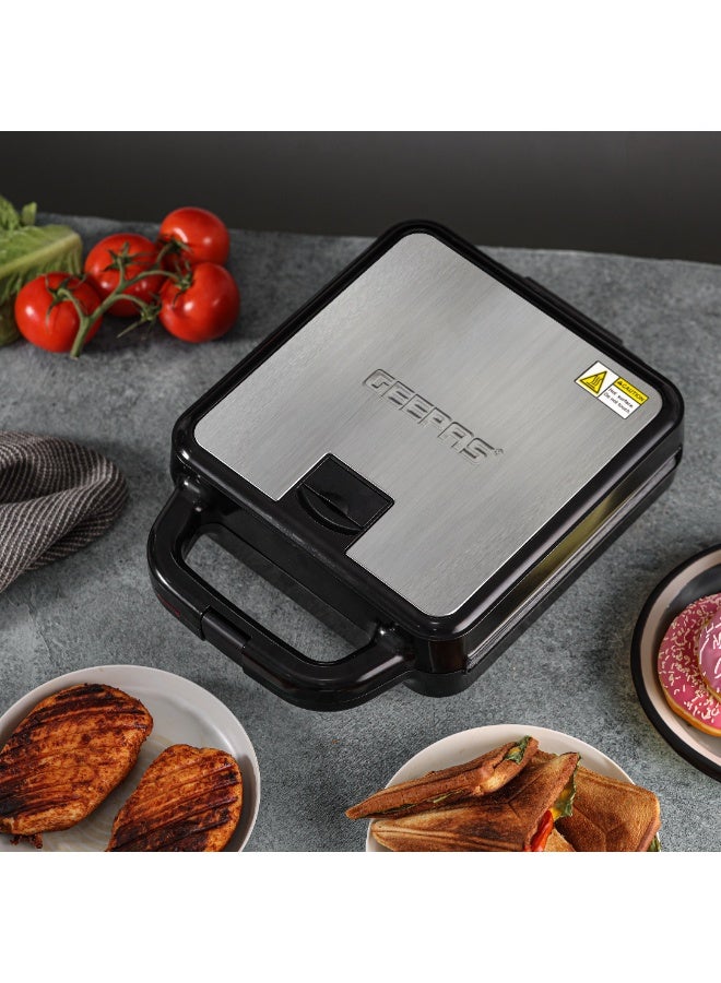 GEEPAS 6 in 1 Multi Snacks Maker- GSM36528| Sandwich Maker, Grill| Waffle Maker, Samosa Maker, Donut Maker, Nut Plate| Non-Stick| 1400W| Detachable Multi-Plate| Black and Silver| 2 Year Warranty 4 Slices 1400 W GSM36528N Black & Silver - Image 4