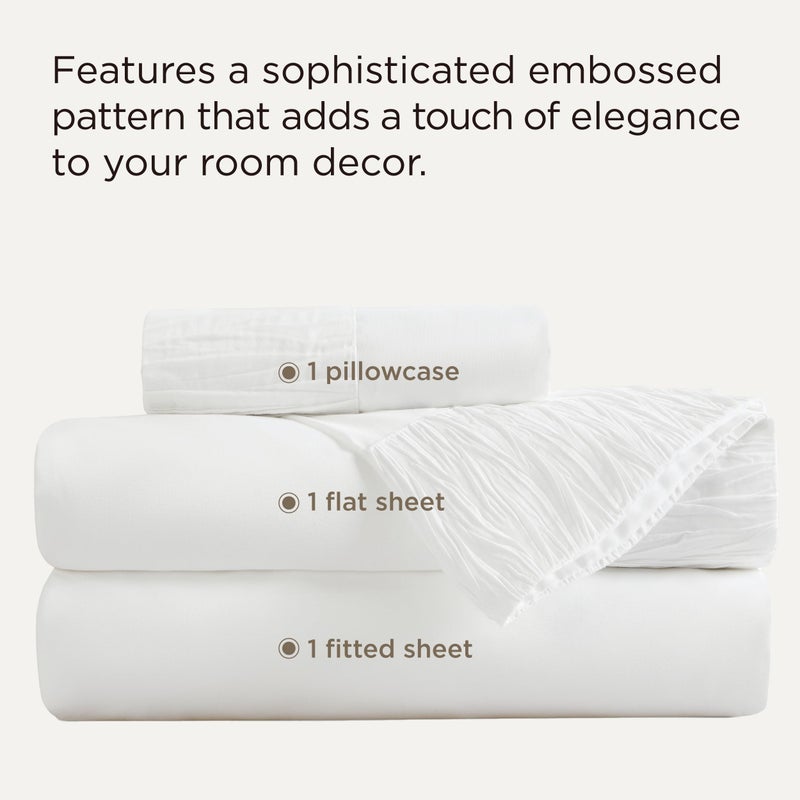 Bedsure 3 Pieces Soft Extra Long Twin XL Sheets Set, Hotel Luxury, Includes 1 Fitted Sheet (100 cm x 203 cm) with Full Elastic and 35 cm Deep Pocket suitable for Single and Wide Single Mattresses, 1 Flat Sheet  (167 cm x 254 cm) and 1 Pillowcase (50 cm x 75 cm), Easy Care Microfiber, White - Image 2
