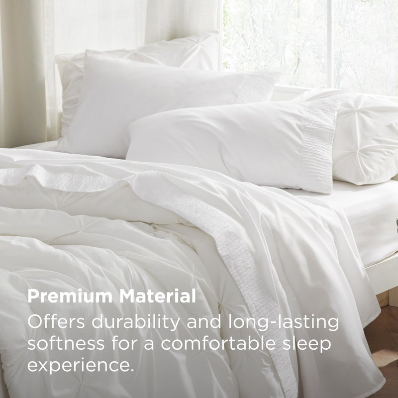 Bedsure 3 Pieces Soft Extra Long Twin XL Sheets Set, Hotel Luxury, Includes 1 Fitted Sheet (100 cm x 203 cm) with Full Elastic and 35 cm Deep Pocket suitable for Single and Wide Single Mattresses, 1 Flat Sheet  (167 cm x 254 cm) and 1 Pillowcase (50 cm x 75 cm), Easy Care Microfiber, White - Image 5