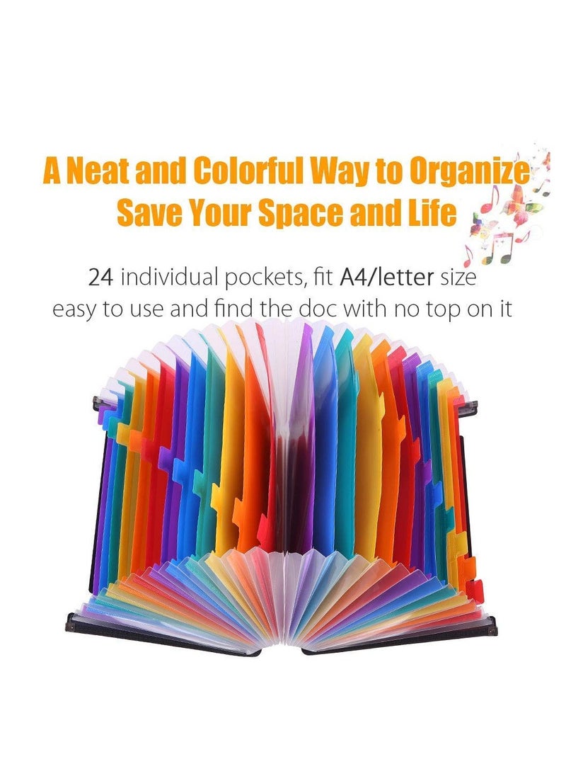 ماركة غير محددة Colorful 24 Pocket Expanding Accordian File Organizer - Ideal for A4 and Letter Size - Keep Your Invoices, Receipts, and Documents Neatly Stored and Portable  - Image 2