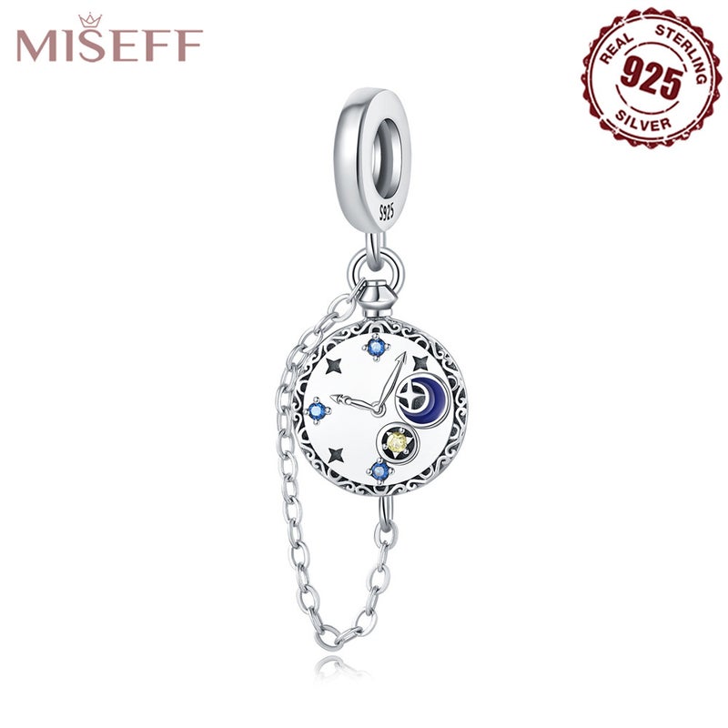 Generic Retro 925 Silver Engraved Star Moon Pocket Watch Pendant Bead DIY Bracelet Jewelry Accessories Fashionable Original Design Vintage Carved Star Moon Pocket Watch Pendant 0521 