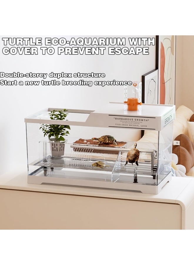 Turtle Aquarium Habitat Kit, Acrylic Starter Kit With Multi-Function Area, Water Filter, UV Basking Platform Light for Turtles, Cray, Fish, Small Reptiles - Image 4