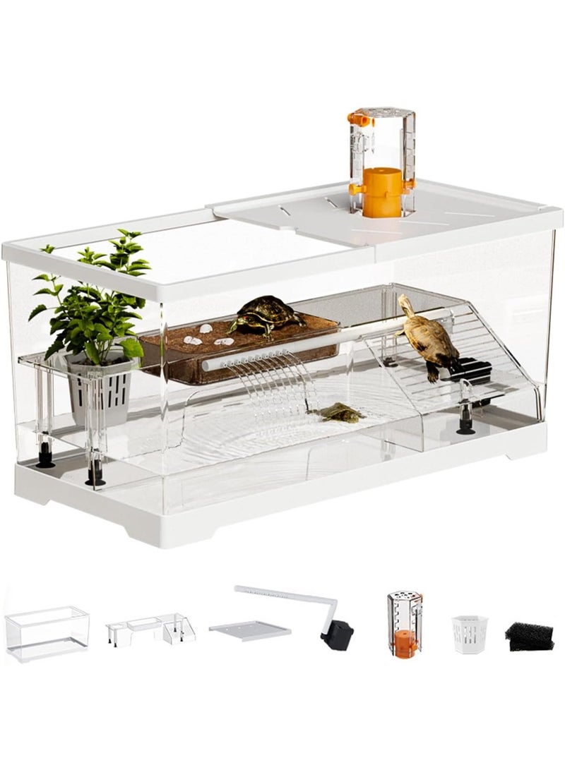 Turtle Aquarium Habitat Kit, Acrylic Starter Kit With Multi-Function Area, Water Filter, UV Basking Platform Light for Turtles, Cray, Fish, Small Reptiles - Image 1