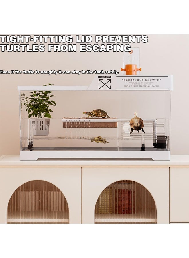 Turtle Aquarium Habitat Kit, Acrylic Starter Kit With Multi-Function Area, Water Filter, UV Basking Platform Light for Turtles, Cray, Fish, Small Reptiles - Image 2