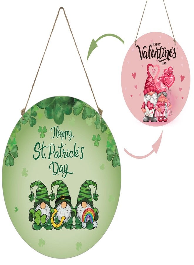 YUNKKIN Reversible St Patricks Day Wreath Valentines Day Door Decorations Valentines Gnomes Hanging Decor Wooden Front Door Hanger Wreath for Wall Indoor Home Decor - Image 1