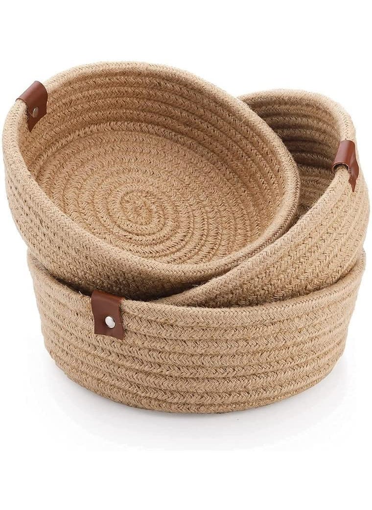 ZAVEZA - HOME KART Zaveza Mini Rope Storage Eco Friendly Handwoven Cotton Shelf Basket For Your Home Kitchen SmallMediumLarge Pack of 3 Beige  - Image 1