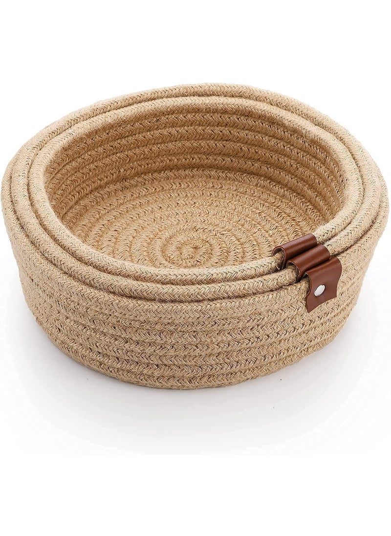 ZAVEZA - HOME KART Zaveza Mini Rope Storage Eco Friendly Handwoven Cotton Shelf Basket For Your Home Kitchen SmallMediumLarge Pack of 3 Beige  - Image 2