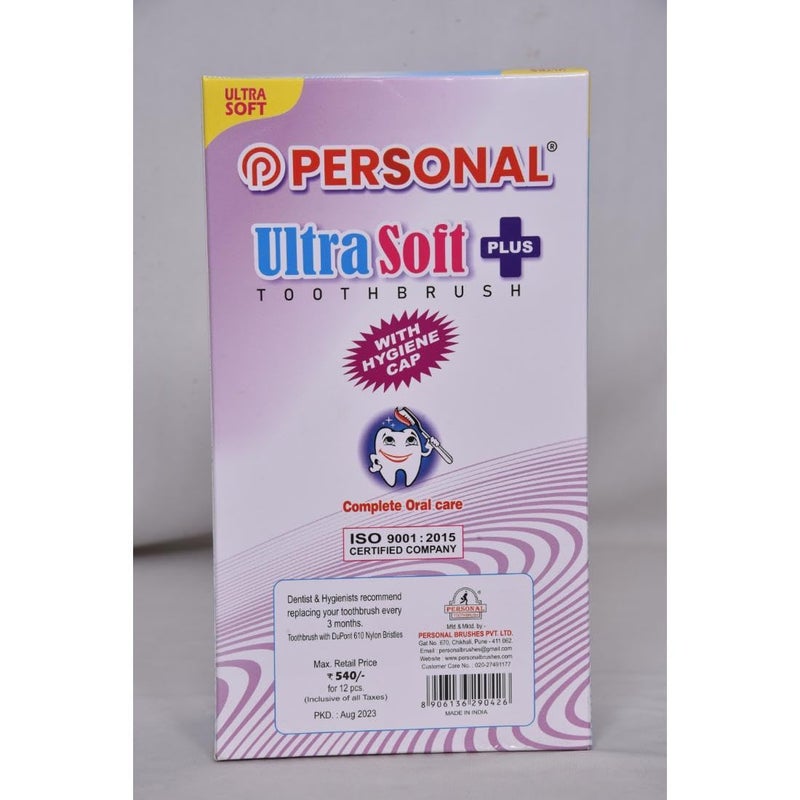 PERSONAL Ultra Soft Flus Soft Reaches all the critical areas Manual Toothbrush for adult, 12 Pieces - Image 2